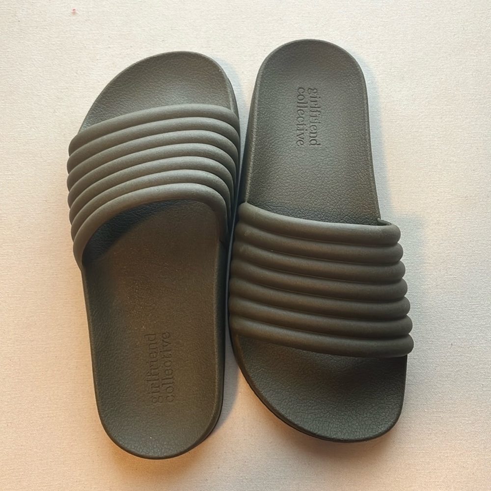 Khaki Green Girlfriend Collective slides unisex